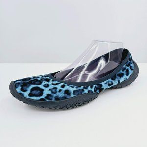 LISSOM Flytes 11.5 Ballet Flats Blue Leopard Print Navy Soles Slip On Comfort